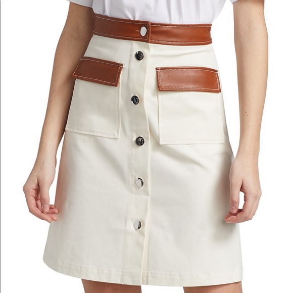 ❌SOLD❌ NWT STAUD Juno button front a line skirt with leather trim at the knee - Picture 3 of 4